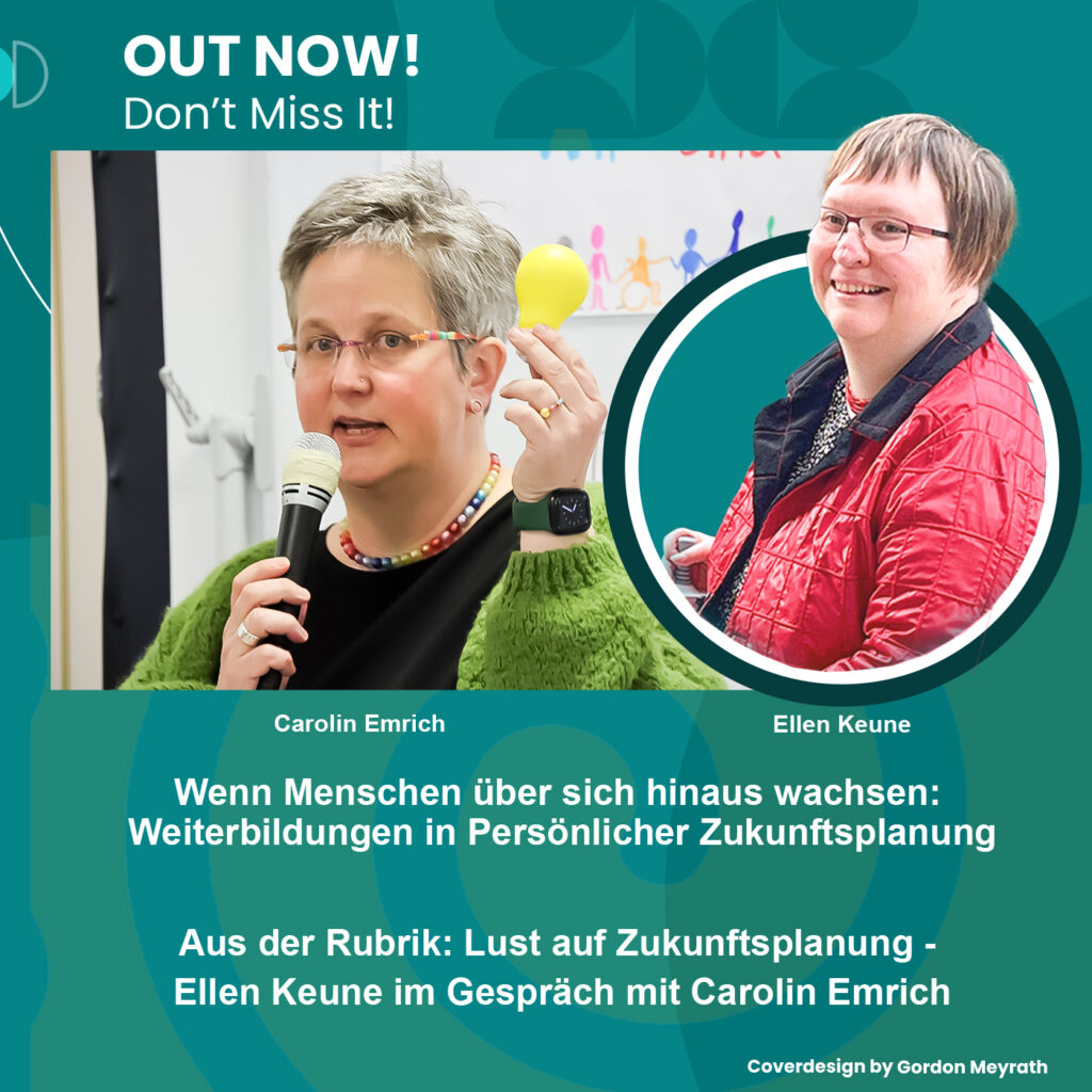 Cover der IGEL-Podcast-Folge. Ein Porträt der Gastgeberin Ellen Keune und der Gästin Carolin Emrich, diese spricht in ein Mikrofon und hält eine Glühbirne hoch. Thema: Wenn Menschen über sich hinaus wachsen Weiterbildungen in Persönlicher Zukunftsplanung